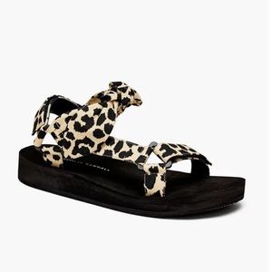Velcro strappy sandals with tie in leopard print